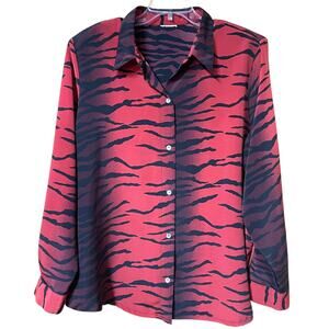 Vintage Red & Black Tiger Stripe Button-Up Shirt Unisex Shell Buttons